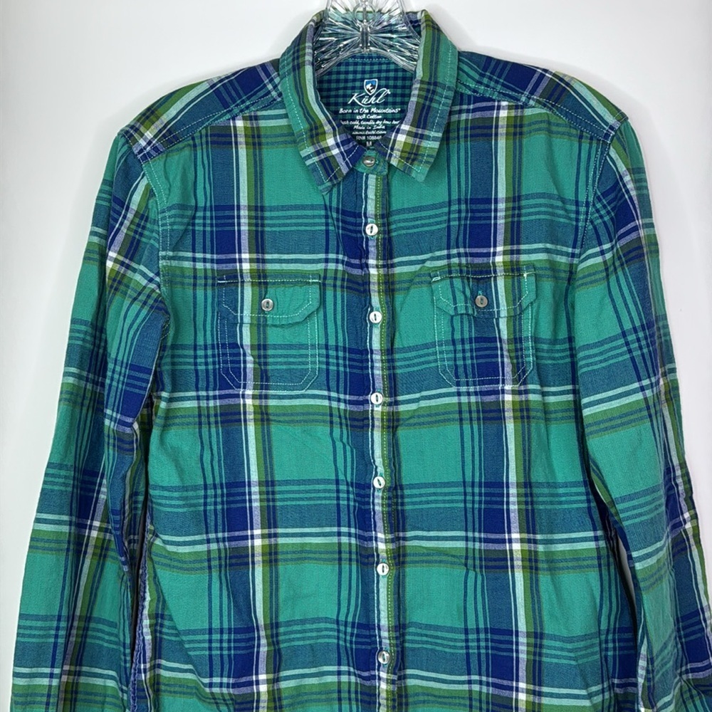 Kuhl Green Blue Long Sleeve Button Up Plaid Shirt Size Medium - Picture 2 of 9